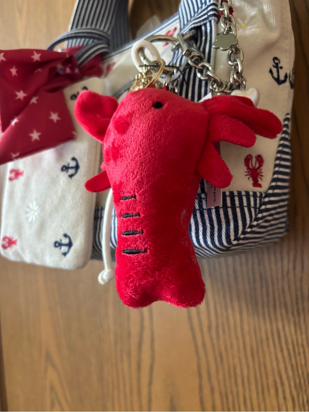 Nautical Lobster 🦞 Madden Girl Canvas Handbag Purse with Red Lobster Plush Charm - Picture 3 of 7